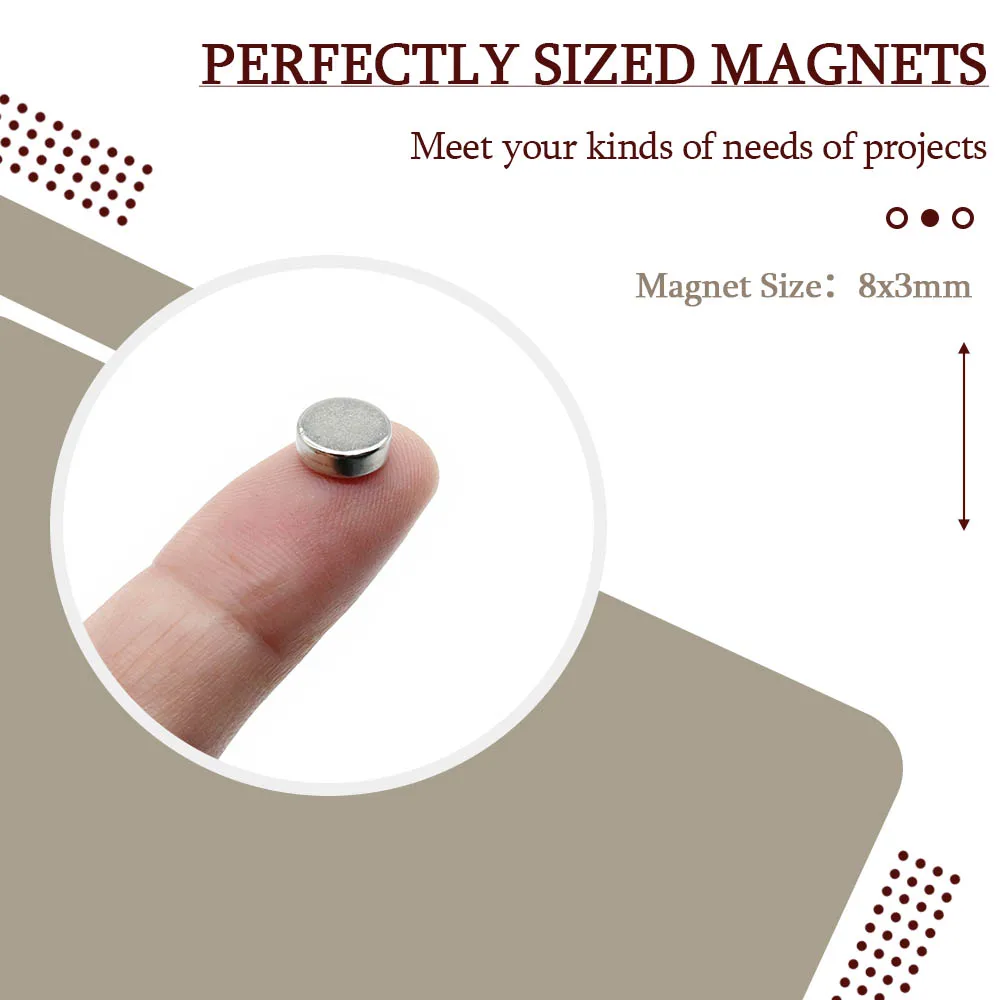 8mmx3mm Superstarker Runder Neodym-Magnet Leistungsstarke Magnete N35 Kleiner Permanenter Magnetischer NdFeB Kühlschrankmagnet 8x3 – Detail 4