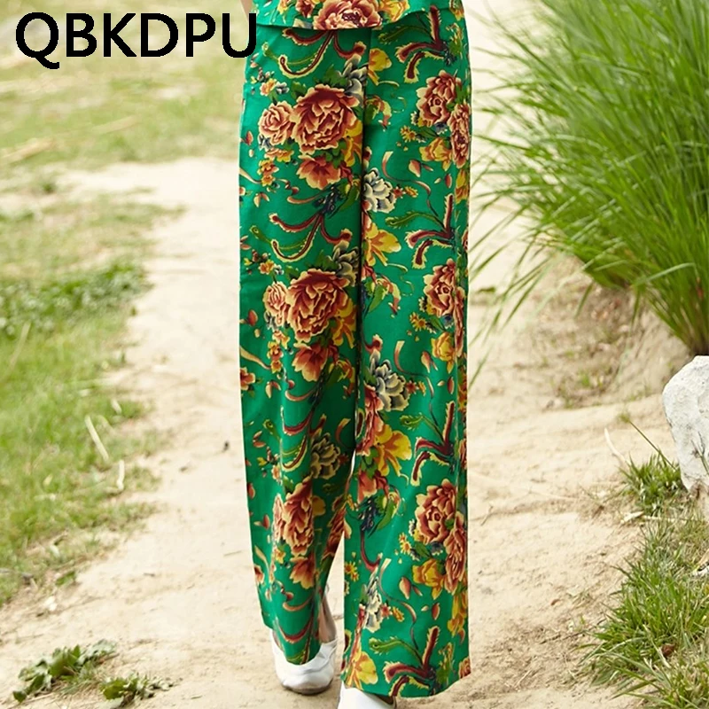 

Fashion Printed High Waist Wide Leg Pants Women Casual Loose Oversized Summer Straight pants Ladies 2022 new Mom Floral Trousers