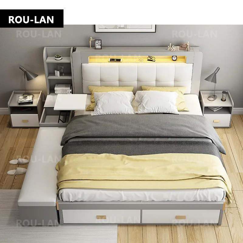 1.8m Multifunctional Bed Frame Modern Ultimate Bed with Storage LED Light King/queen size bed soft bed