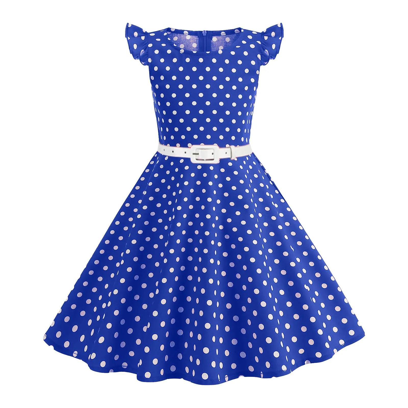 Girls' Vintage Dresses Fashion 50s 60s Polka Dot Print Sleeveless Long Dress With Belt Princess Dress Summer Children Clothes - 2