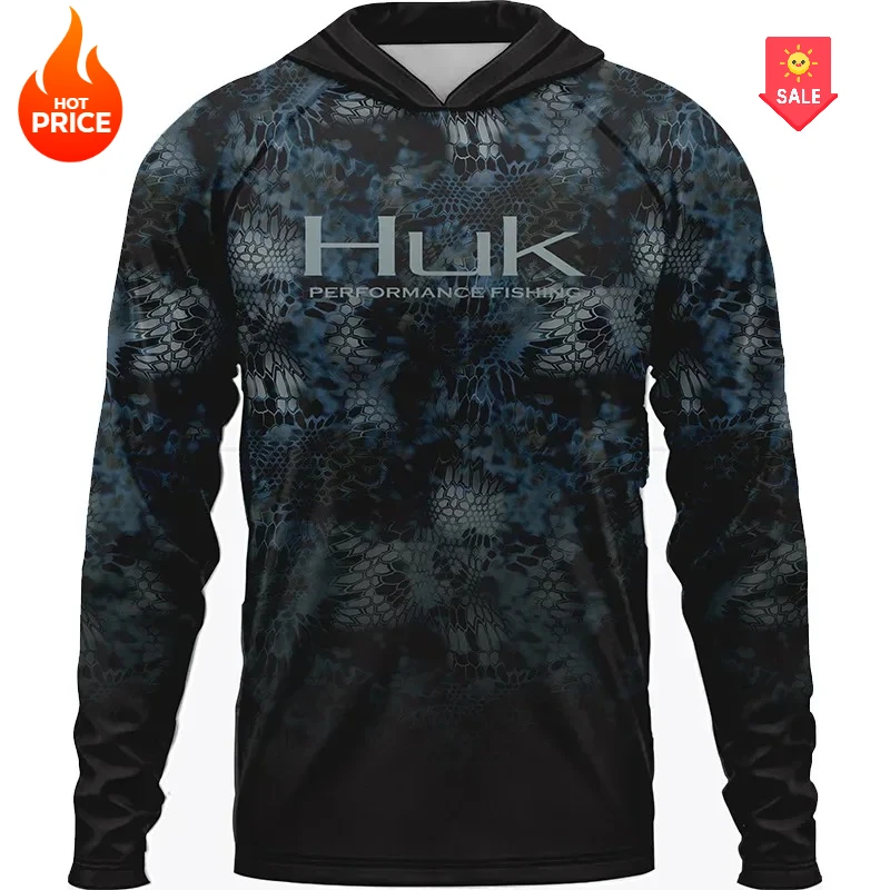 남성용 낚시 셔츠 의류 HUK 긴 소매 티셔츠 UPF 50 후드 자외선 차단 Uv 통기성 낚시 낚시복 재킷