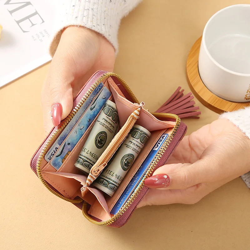 Borsa per carte in pelle PU Mini portafoglio da donna Fermasoldi Love Ricamo Portafoglio multifunzionale Borse portaoggetti per certificati corti da donna - immagine 6