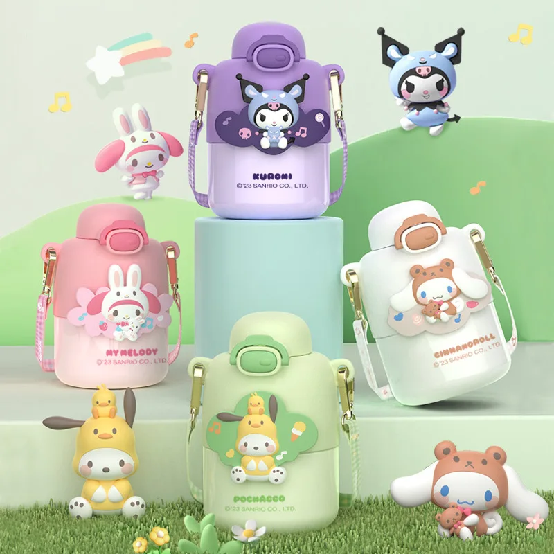 

430ml Sanrio My Melody Kuromi Cute Thermos Cup Kawaii Anime Cinnamoroll Cartoon Stainless Steel Sports Water Bottle Girls Gifts