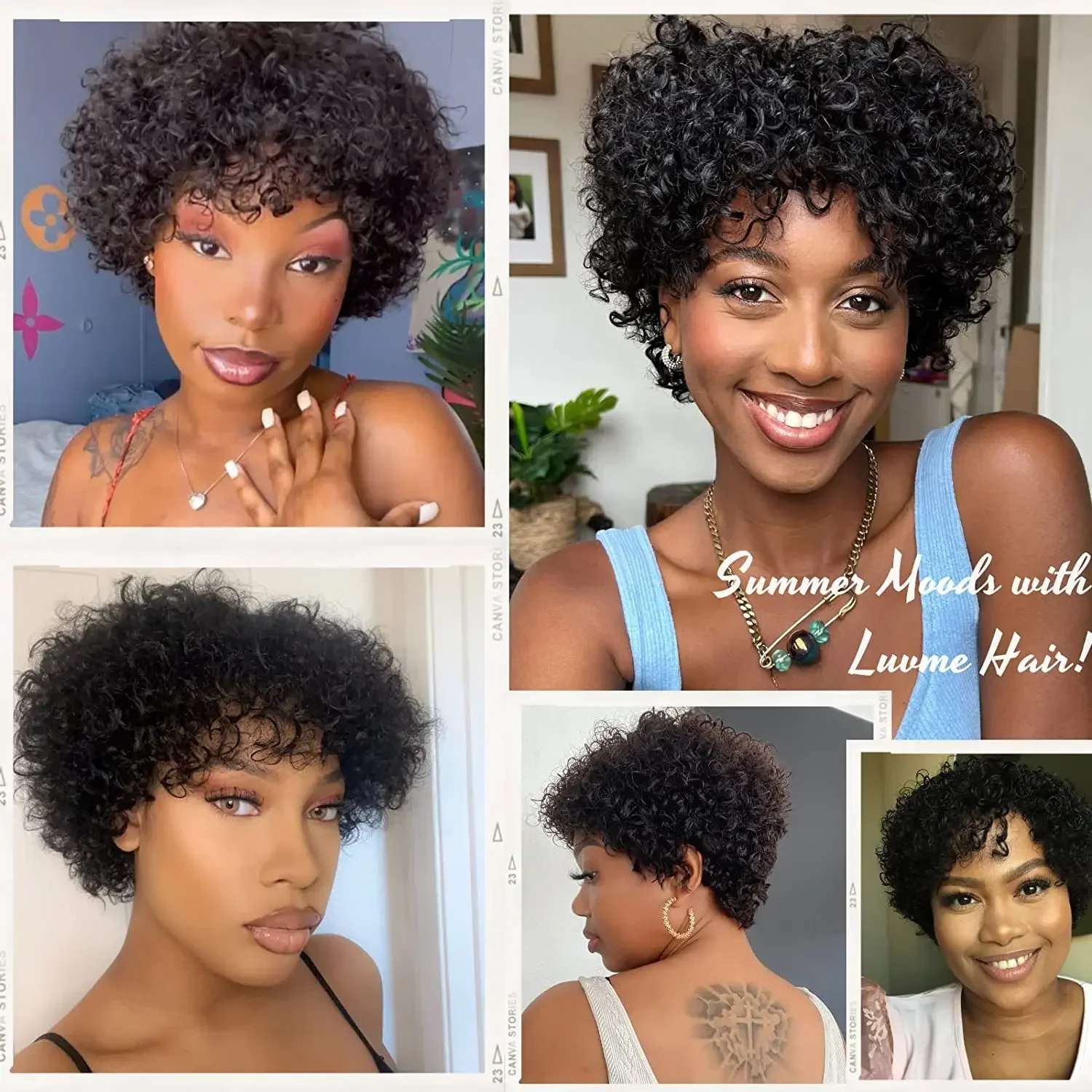 Short Pixie Curly Bob Wig Bangs Brazilian Human Hair Bouncy Curl Full machine made Wig Women human hair wigs
