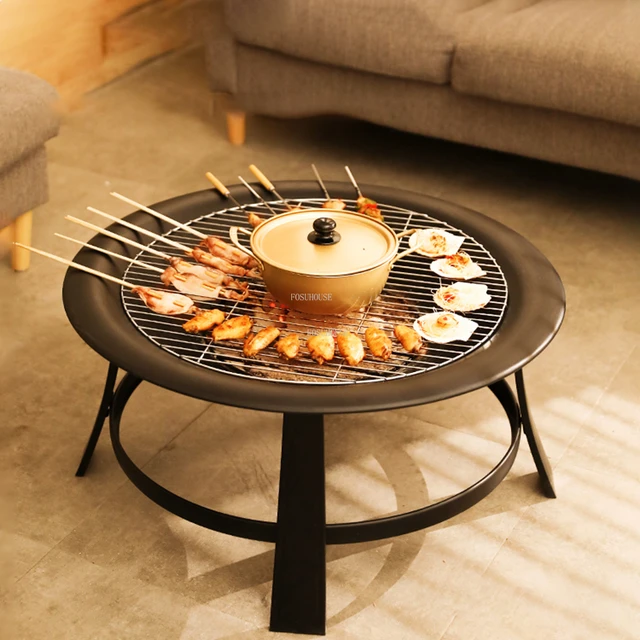 Vintage Kerek Tűz Gödrök Kültéri Udvari Grill Állvány Kemping Kemence Otthoni Faszén Kályha Beltéri Fűtés Brazier Asztal - Image 2
