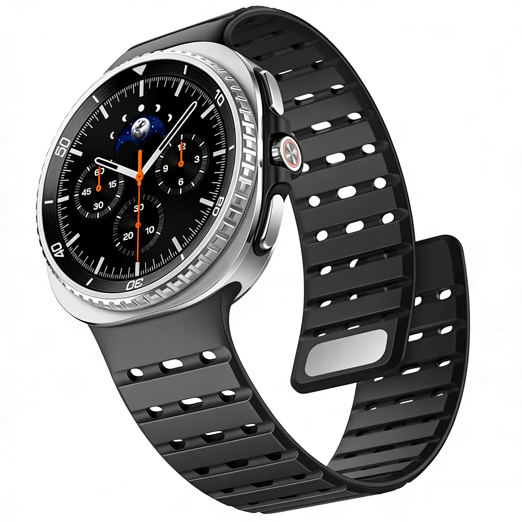 Sport Breathe Magnetic Silicone Watch Band with No-Gap Curved End Design
