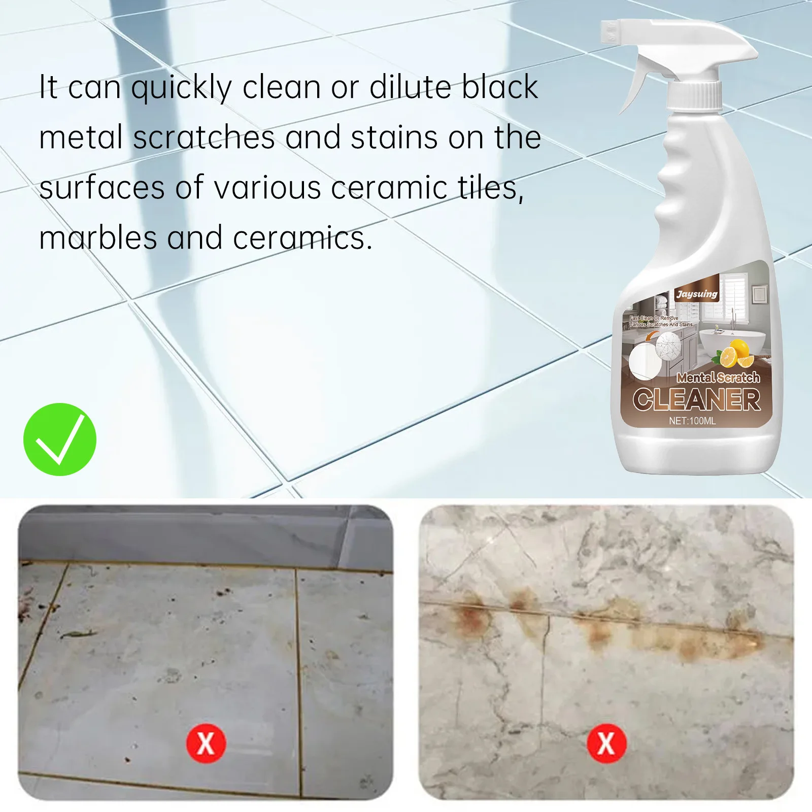 Tile Cleaning Spray Brightening Ceramic Tile Cleaner Toilet Descaling Bathroom Floor Multipurpose Cleaner Scratch Repair