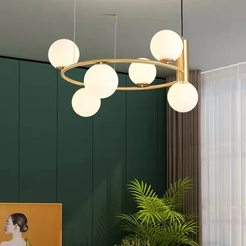 

Modern Milk White Ball Glass Led Chandelier for Living Room Restaurant Bedroom Pendant Lights Home Decoration Lamp Fixture
