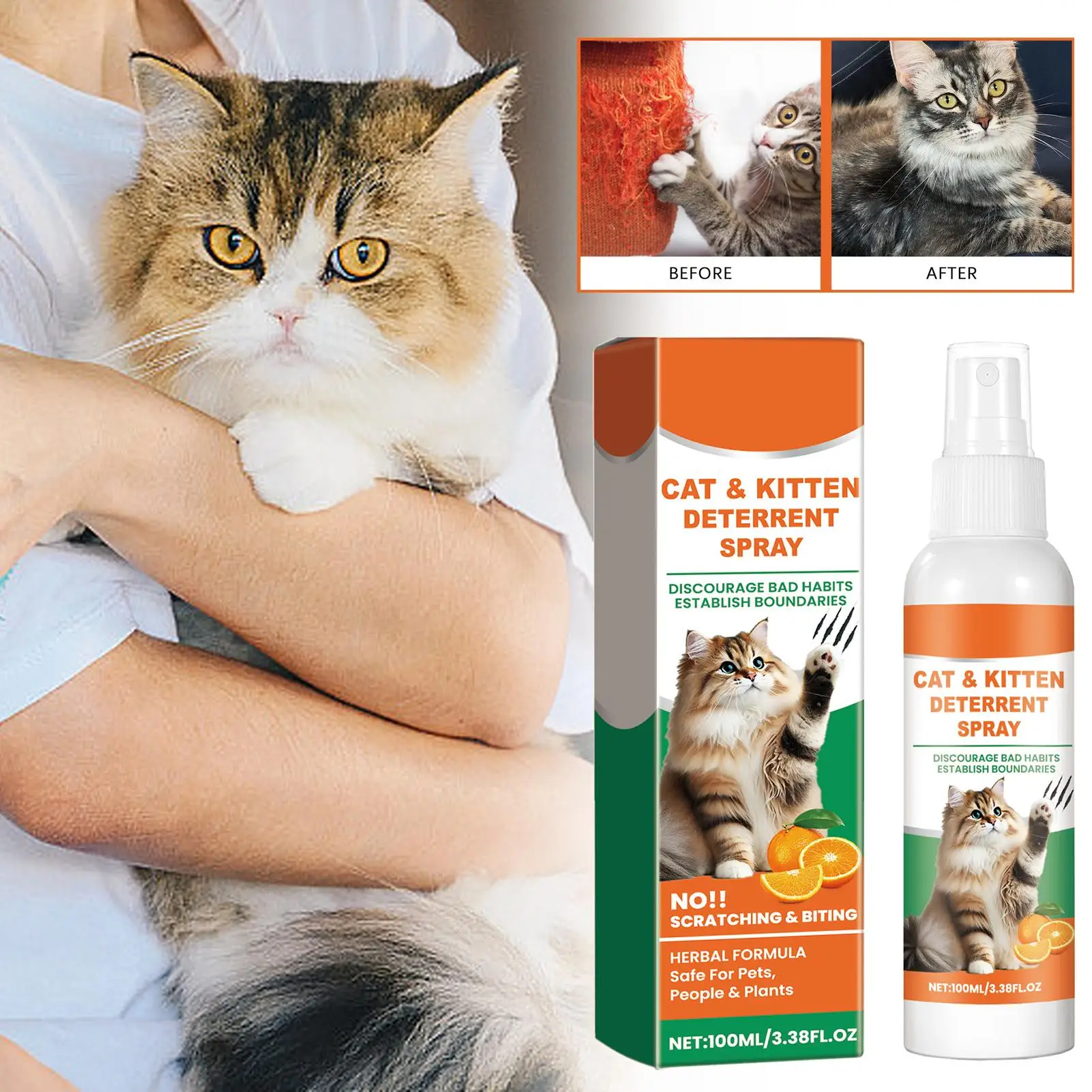100ml 고양이 안티 스크래치 스프레이 오렌지 향기 소파 커튼 보호대 제한 구역 고양이 개 스크래치 방지 애완 동물 훈련 보조