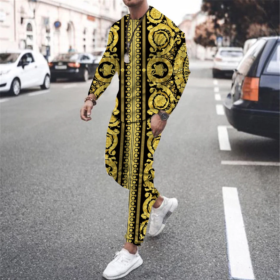 Men Autumn Tracksuit Long Sleeve T Shirt+Sweatpants Suit Streetwear Vintage Sweatshirt Oversized 2023 Men Clothing 2 Piece Sets