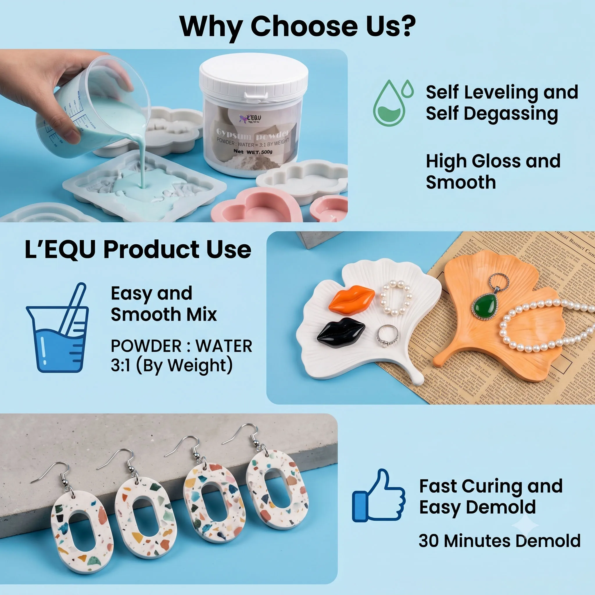 500g 레진 주조 분말, 고밀도 백색 석고 분말, 수공예 도자기 점토, DIY 석고 점토 주조 용품