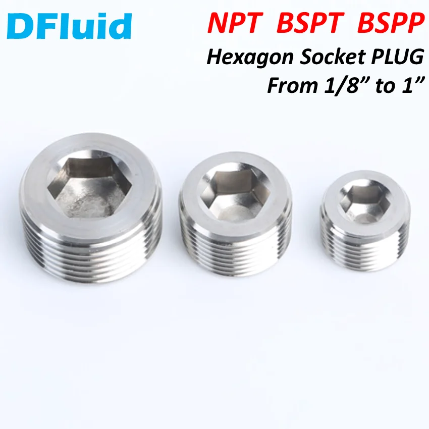 1 pcs 316L NPT Hexagon Socket PLUG BSPT RC ISO7/1 BSPP G ISO228/1 Thread Pipe Fitting PLUG 1/4 3/8 1/2 inch 304 Stainless Steel