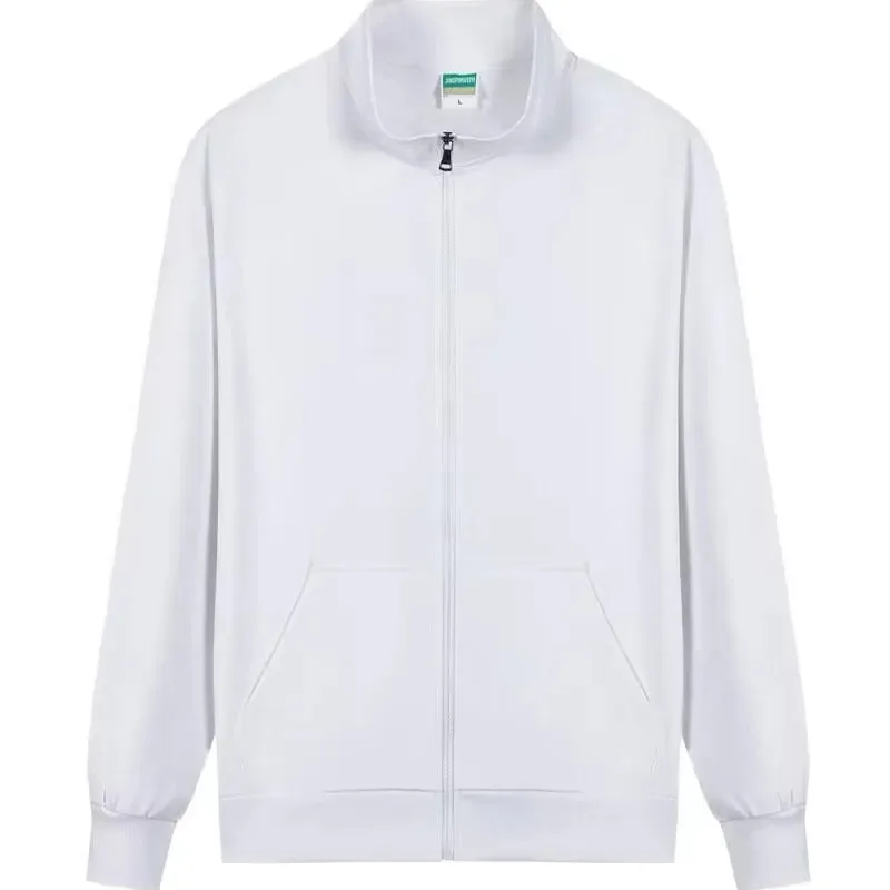 Men's Spring Autumn Crew Neck Solid Pockets Zipper Lantern Long Sleeve Cardigan Coats Sports Jacket Casual Office Lady Tops
