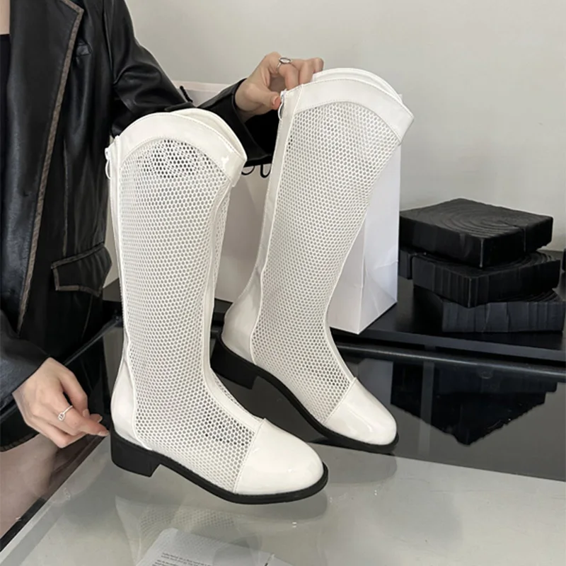 ZOOKERLIN Sexy Thick Heels Hollow Mesh Women Sandals Boots Summer Fashion Trend Comfort Peep Toe Boots Jazz Dance Female Shoes