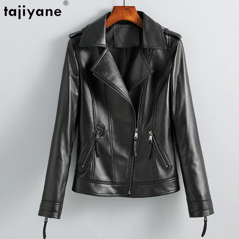 

Tajiyane Sheepskin Genuine Leather Jacket Motorcycle Women's Leather Jacket Spring Short Coats Black Slim Jackets Chaquetas Sq