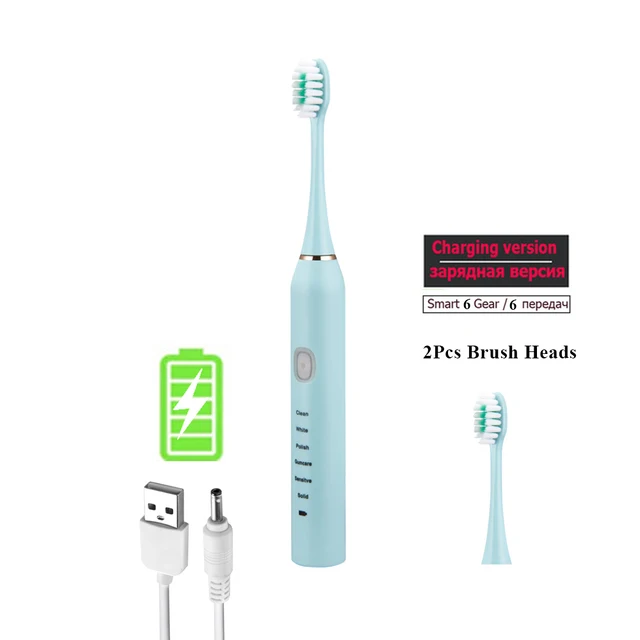 Sonic Electric Toothbrush for Adults Kid 6 Mode Smart Timer Whitening Tooth Brushes IPX7 Waterproof USB Charger Replaceable Head Charger Version 3