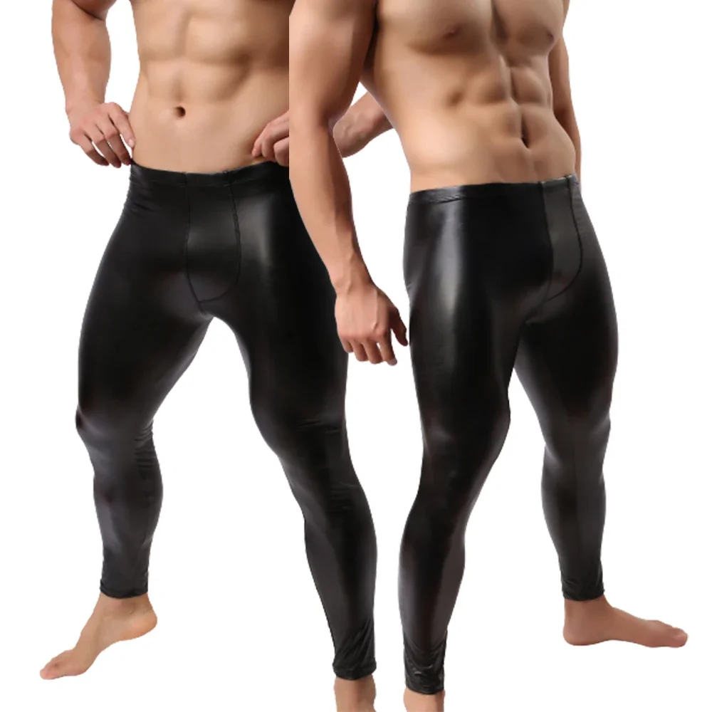 High Quality Men Faux Leather Skinny Pencil Pants Sexy Skinny Leggings Clubwear Bodywear Trousers Man Slim Fit Leather Leggings
