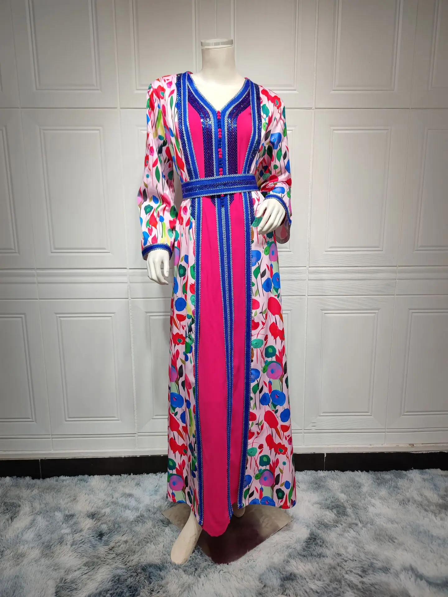 2 Piece Kaftan Abaya Set Muslim Saudi Abaya Arab Print Wedding Caftan Dresses for Women Dubai Evening Dress Modest Islam Outfit