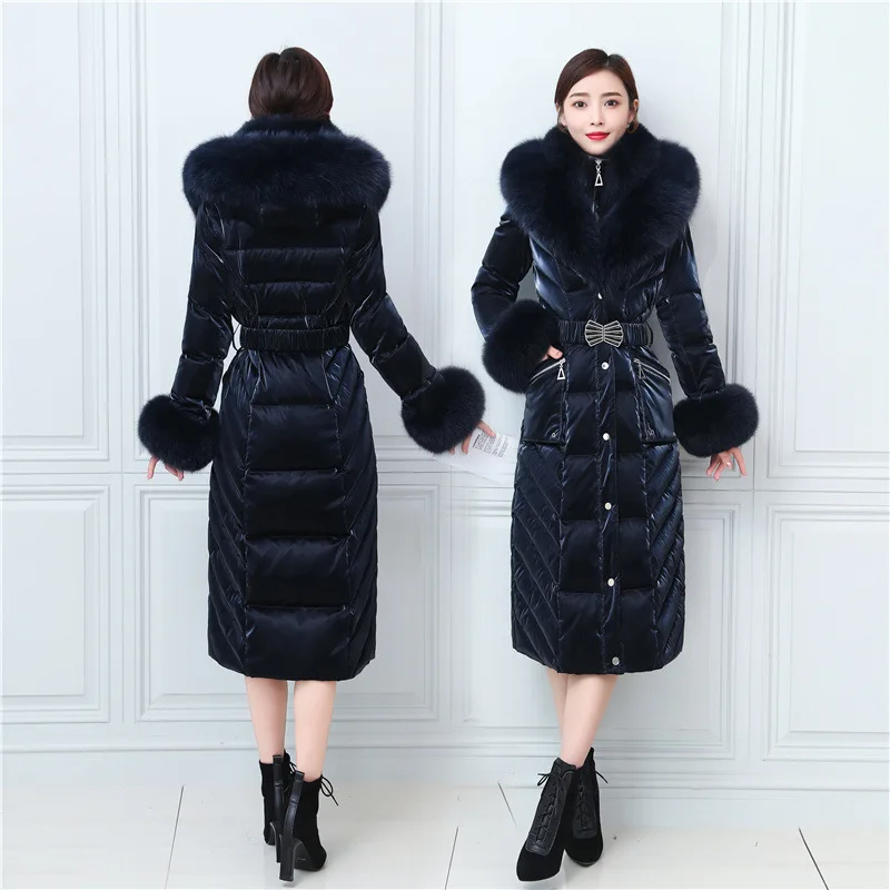 

Real Fox Big Fur Collar Wash-Free Glossy Fur down Jacket Female Long below the Knee Slim-Fit Thickened