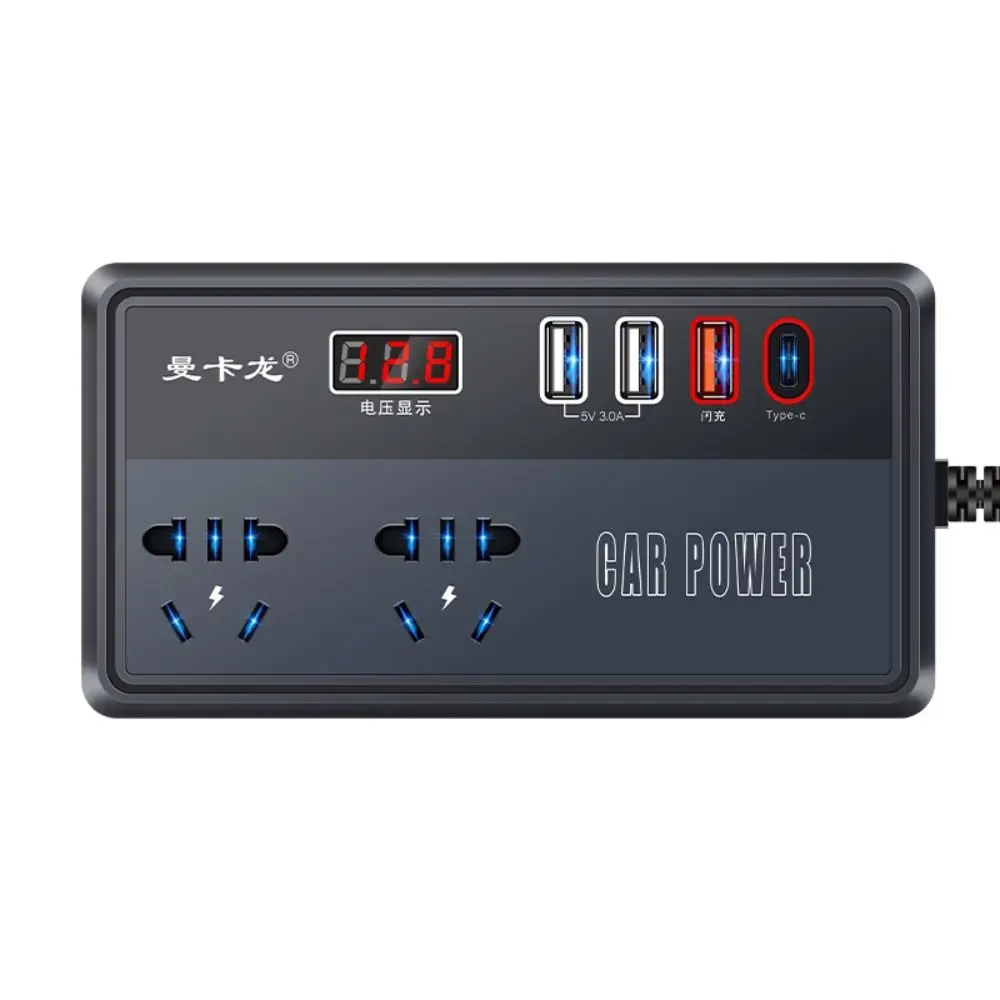 유니버설 차량용 인버터 DC 12V/24V to 220V 200W 고출력 차량용 변환기 QC 3.0 USB/타입 C 충전기 다기능 전원 어댑터