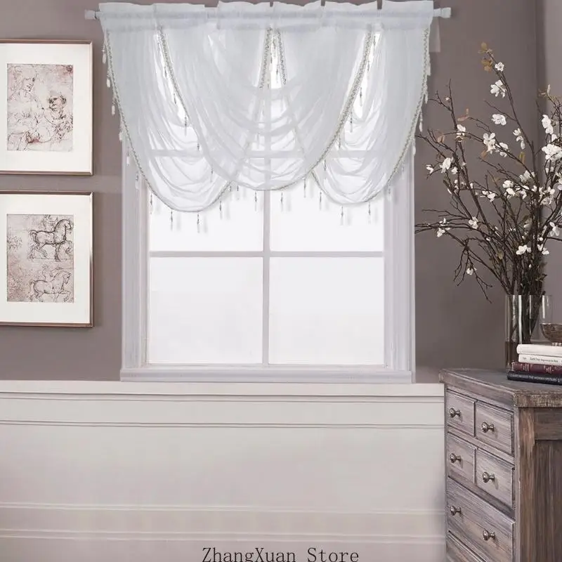 3xuf elegante Schnürsenkel schiere Valance -Vorhang mit Perlen Quasten für Schlafzimmer oder – Detail 10