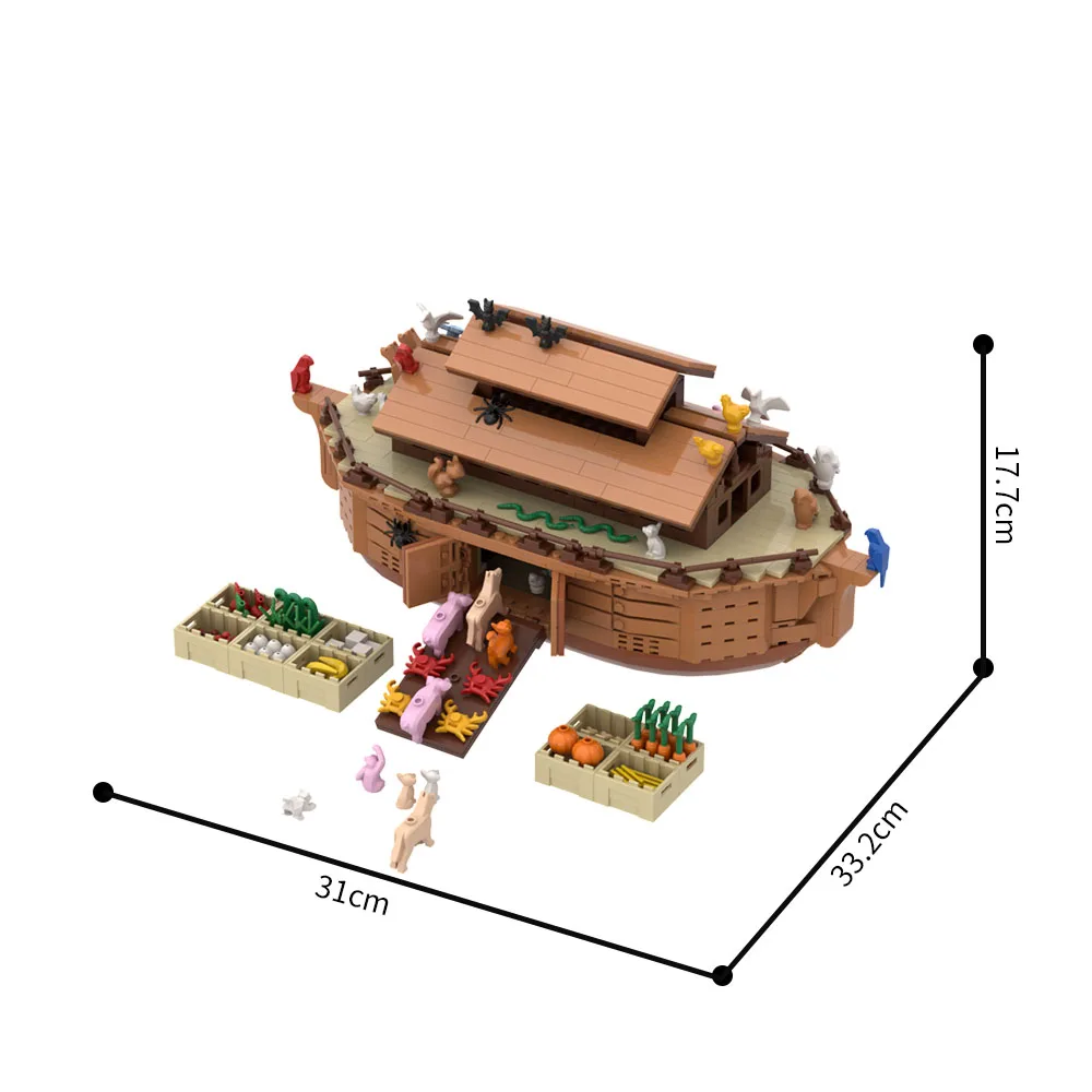 MOC Noahs Ark Modell Bausteine Mittelalterliche Schiff Religion Architektur Und Nette Mini Tiere Montage Ziegel Spielzeug Geschenk – Detail 4