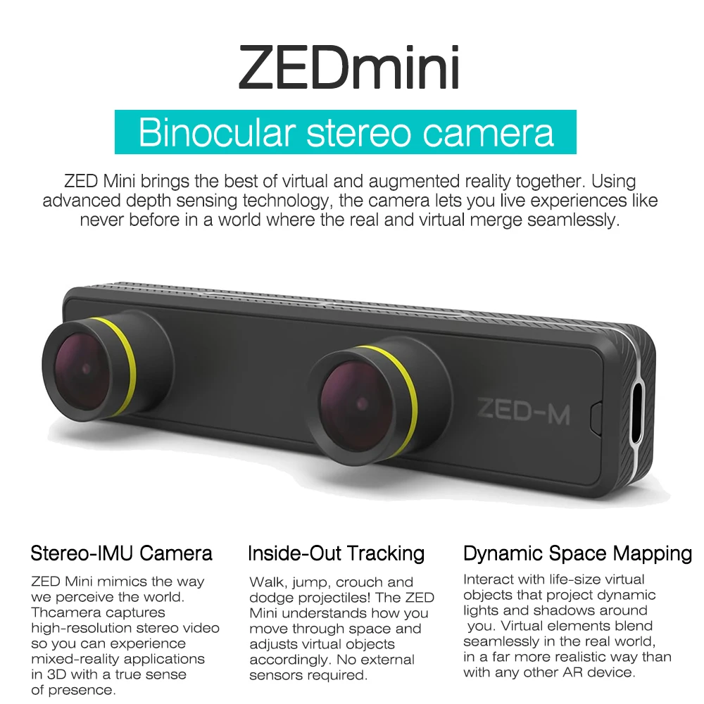 ZED Mini Stereo Camera Built-in 6DoF IMU HD AR/VR Depth Sensing For Augmented Re