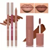 2Pcs Set Nude Lip stick and Lip Liner set, Matte long-lasting Waterproof Lip Gloss Lipstick & Lipliner Cosmetics 1