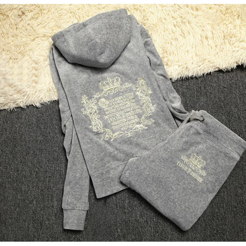 Embroidery Letter Women's Hooded Top and Trousers Set Two Piece Set Fashion Casual Velvet Tracksuit