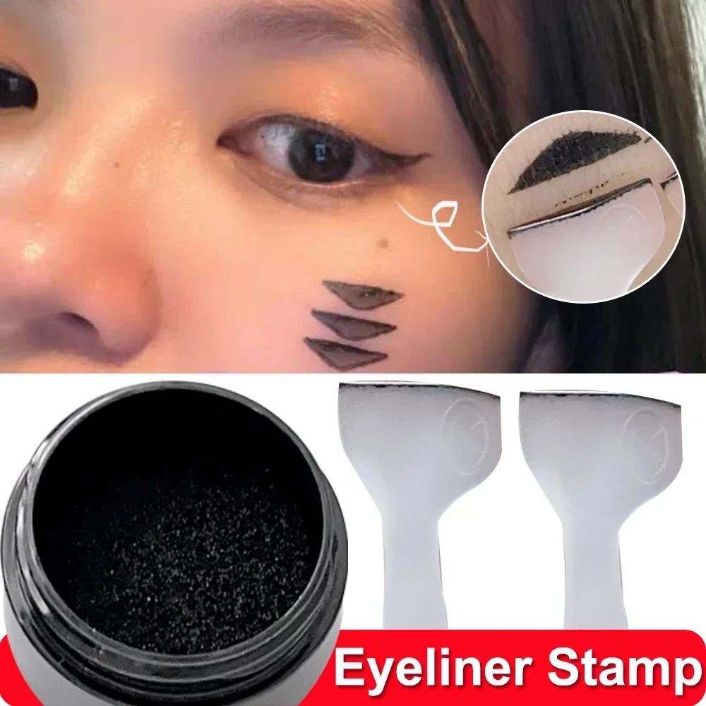Eyeliner Stencil Tool Waterproof Simple Eyeliner Stamp Long Lasting Double-ended Eyelash Template with Ink Paste Black For Beginners