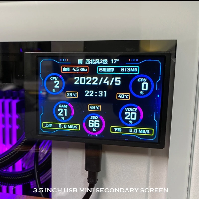 Ips Tipo-c Tela Secundária Monitor de Computador Display Usb para Chassi Cpu Gpu Ram Hdd Livremente Aida64 Mini Monitor 35 - Imagem 2