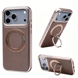 Foldable Magnetic Ring Holder Phone Case with Wireless Charging Support - Shockproof and Durable Cover - iPhone 17 Pro (Brown)