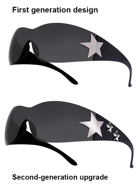  - Five-pointed Star Rhinestone Rimless Y2K Sunglasses Women Men Trendy 2023'S Wrap Around Sun Glasses Punk One Piece Goggles