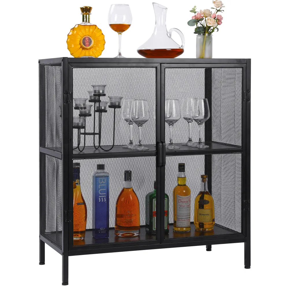 Sideboard Buffet Kitchen Storage Cabinet with Mesh Doors and Shelves Liquor Cabinet Cupboard Console Table 1.5Wx15.75Dx34.3