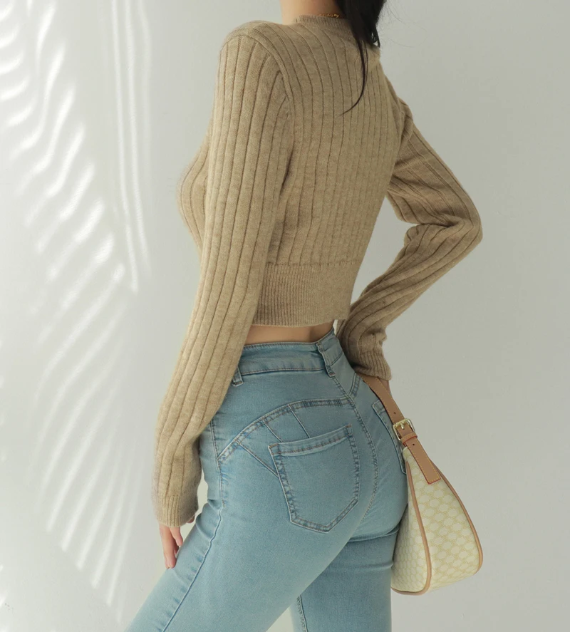 Women White Basic Style Crop Thick Knit Cropped Jumper