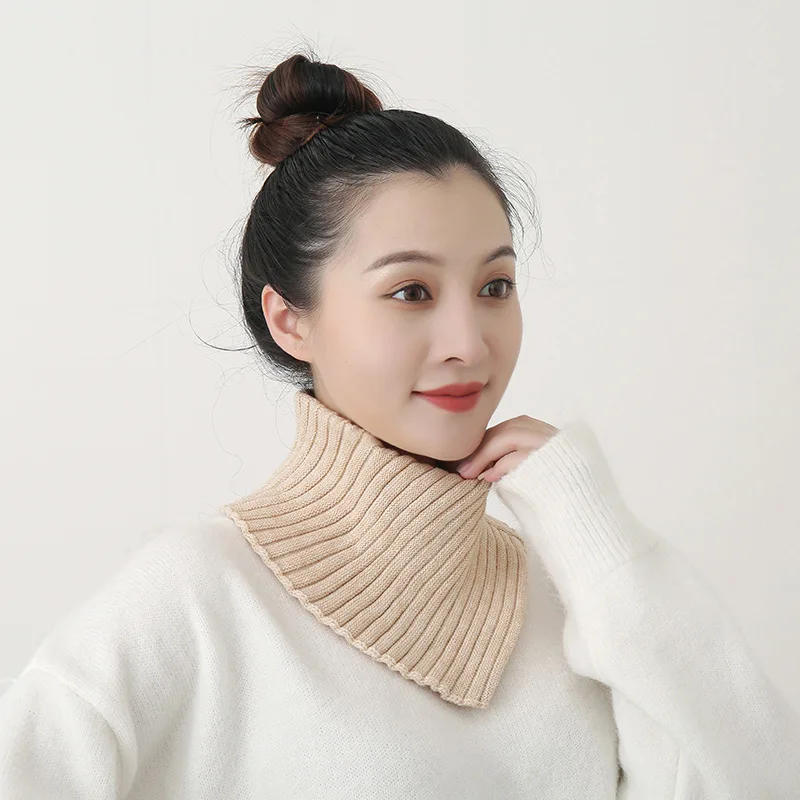 

Students Winter Windproof Warm Fashion Solid Color Scarf With Wooden Ears Women Turtleneck Knitted Fake Collar Detachable