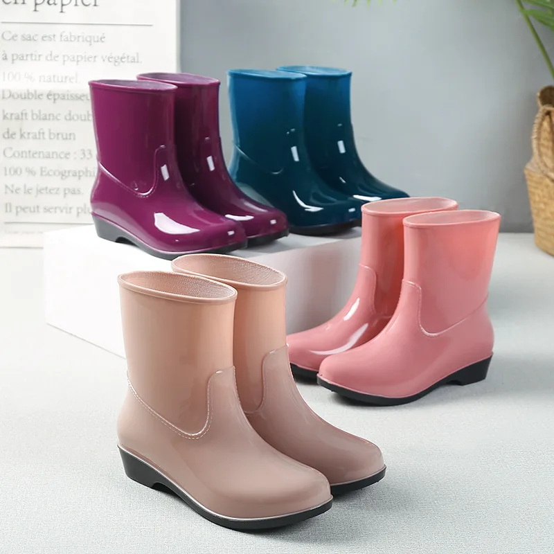 Four Seasons Warm Shoes Midtube Nonslip Rain Boots Ladies Rain Boots