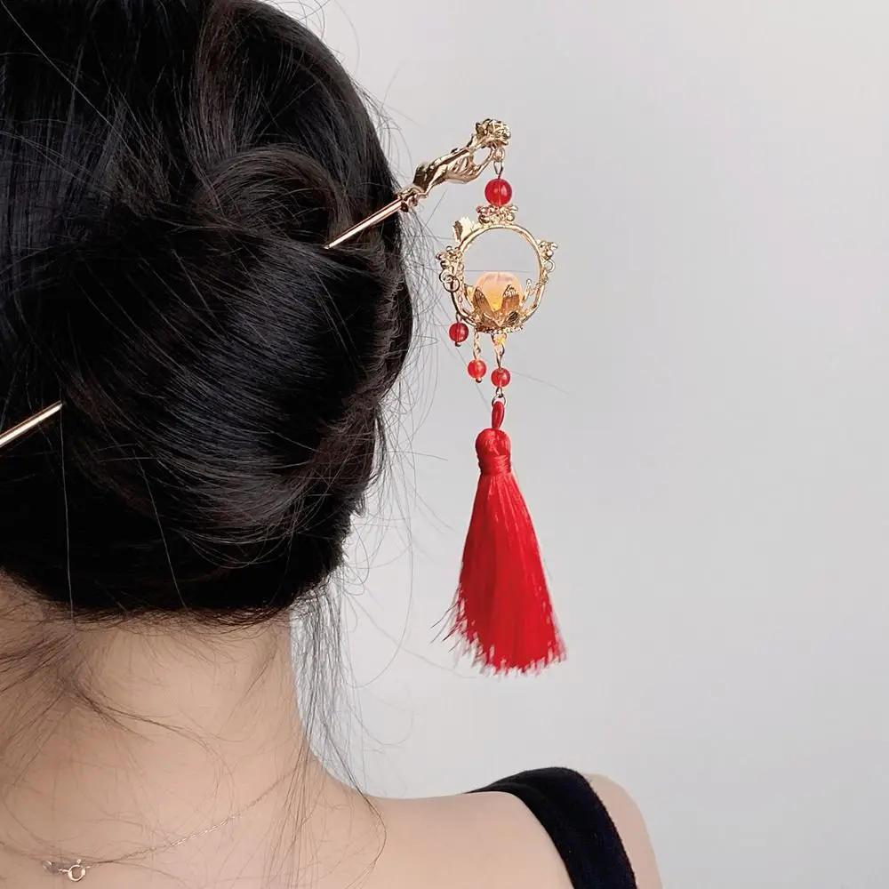 

Lotus Flower Lantern Hair Pin Elegant Hair Fork Metal Chinese Style Hair Stick Hairpin Tassel Hanfu Hair Stick Girl