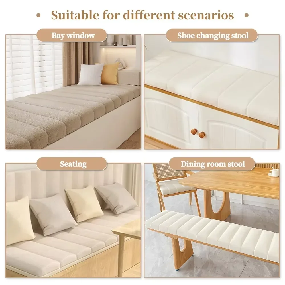 Custom Teddy Velvet Bench Cushion Non-slip Waterproof Stain-proof Removable 4cm/6cm/9cm Decoration/Sofa/Bay Window 6