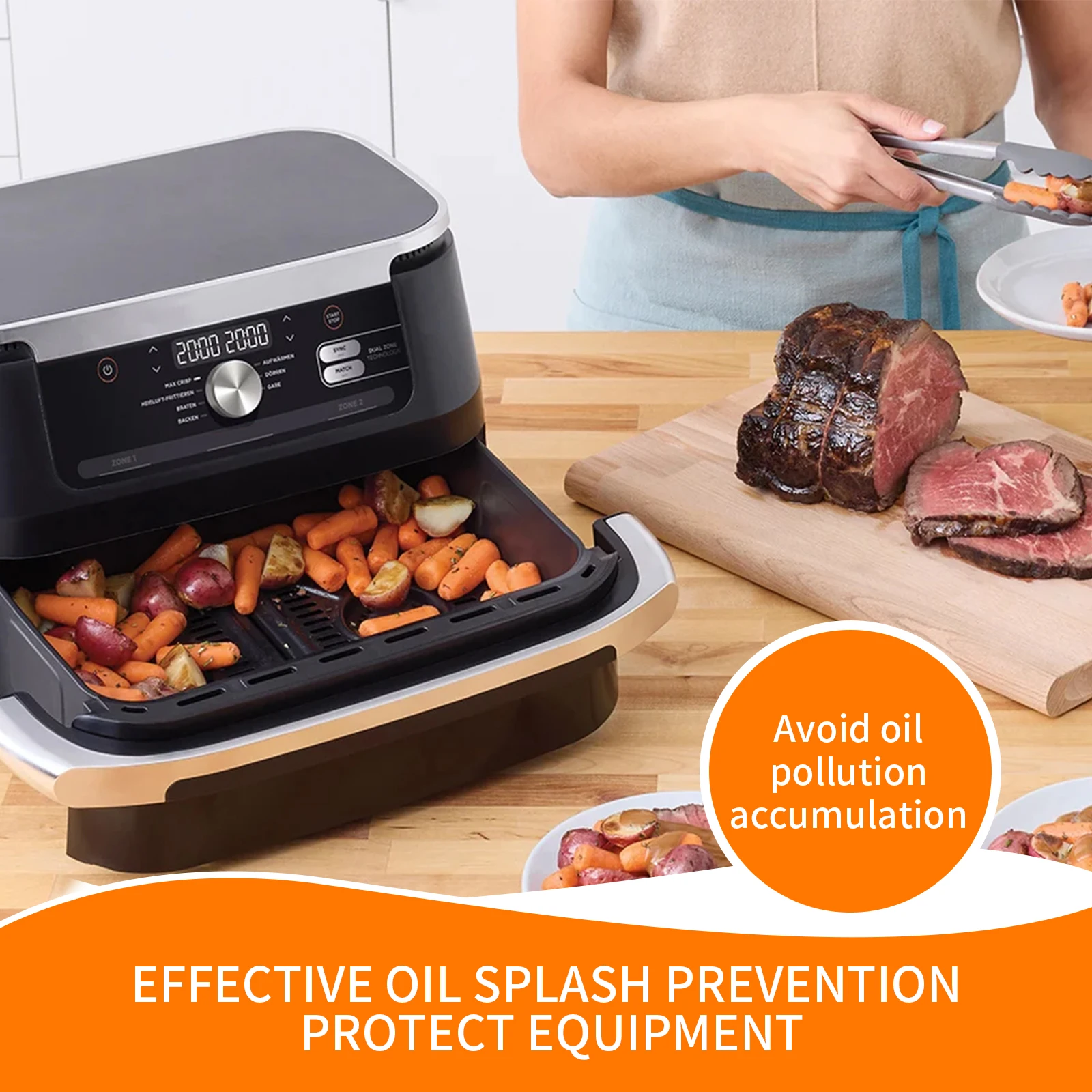 Air Fryer Splatter Guard for Ninja Air Fryer AF500EU AF300 Reusable Silicone Splash Pad Baking Tools Dishwasher Safe