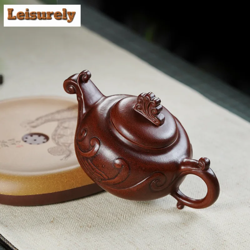 320ml Luxury Yixing Purple Clay Teapot Handmade Sea Wave Flower Ruyi Pot Raw Ore Red Mud Kettle With Filter Chinese Zisha Teaset