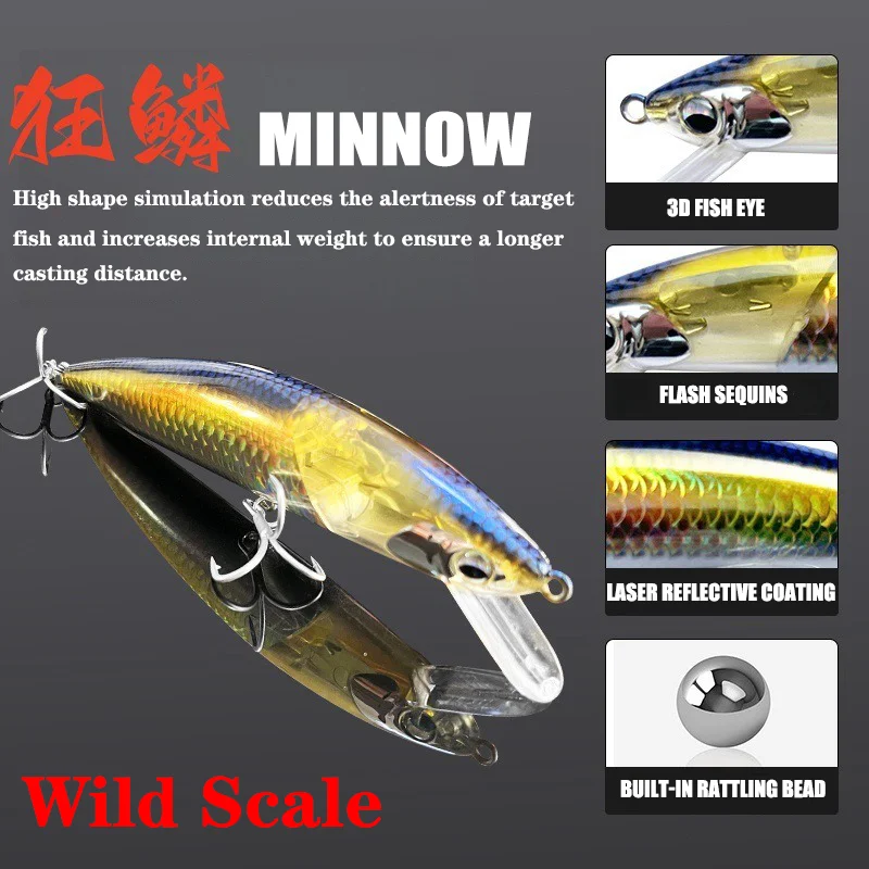 Sinking Minnow Fishing Lure 38g 12cm Jerkbait Flash Blade Heavy Seawater Artificial Hard Bait Trolling Lure Seawater Freshwater
