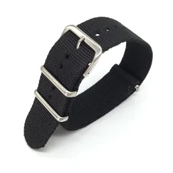 Versatile Black Military Fabric Woven Nylon Watch Strap - 22mm (Black)