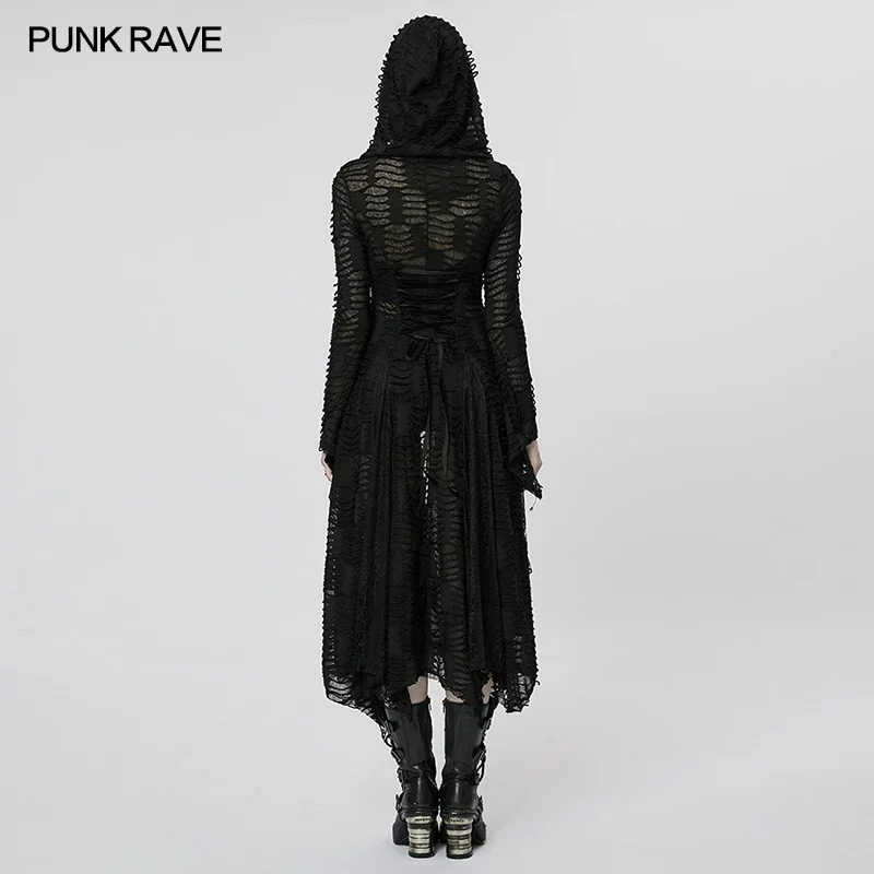 PUNK RAVE Women's Splices Lace Mesh Dark Wizard Coat Gothic