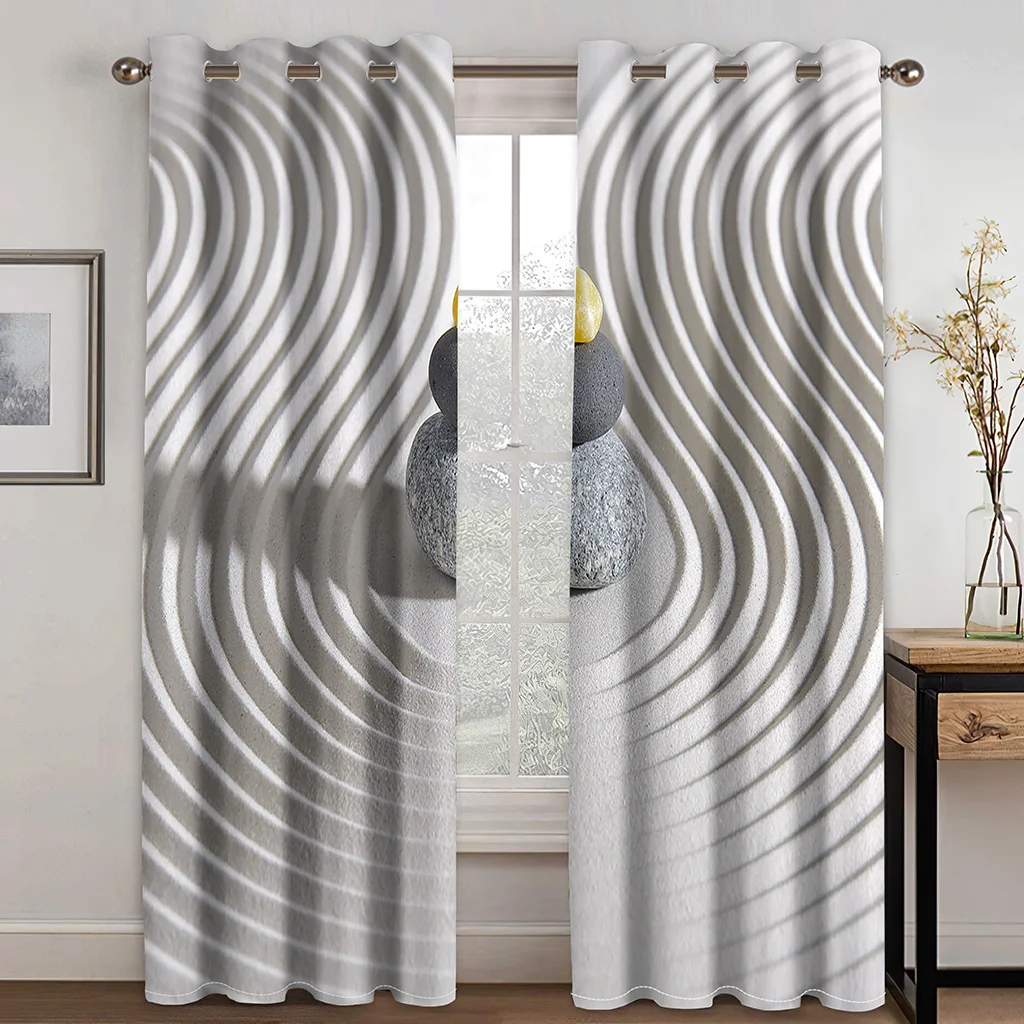 2 Pcs Abstract Art Curtains Black White Grey Circles Stripes Modern Nordic Style Living Room Bedroom Window Decoration Curtains 3