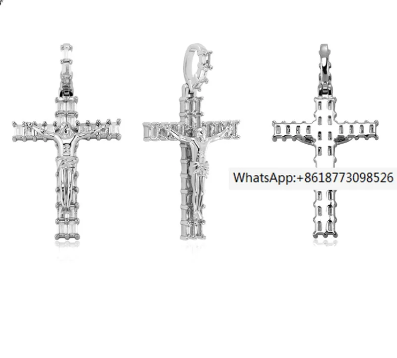 

Religious Jesus Cross Pendant Necklace Iced Out Baguette/Round Cubic Zirconia Chains Prayer Baptism Gifts