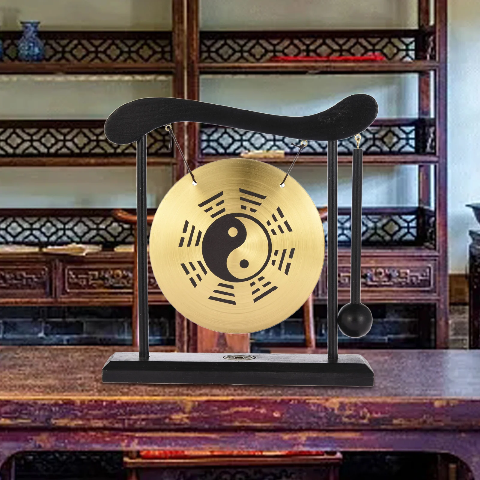Zen Table Gong Feng Shui Desktop Gong With Mallet Taiji Symbol Meditation Desk Bell Mini Percussion Instruments For Yin Yan