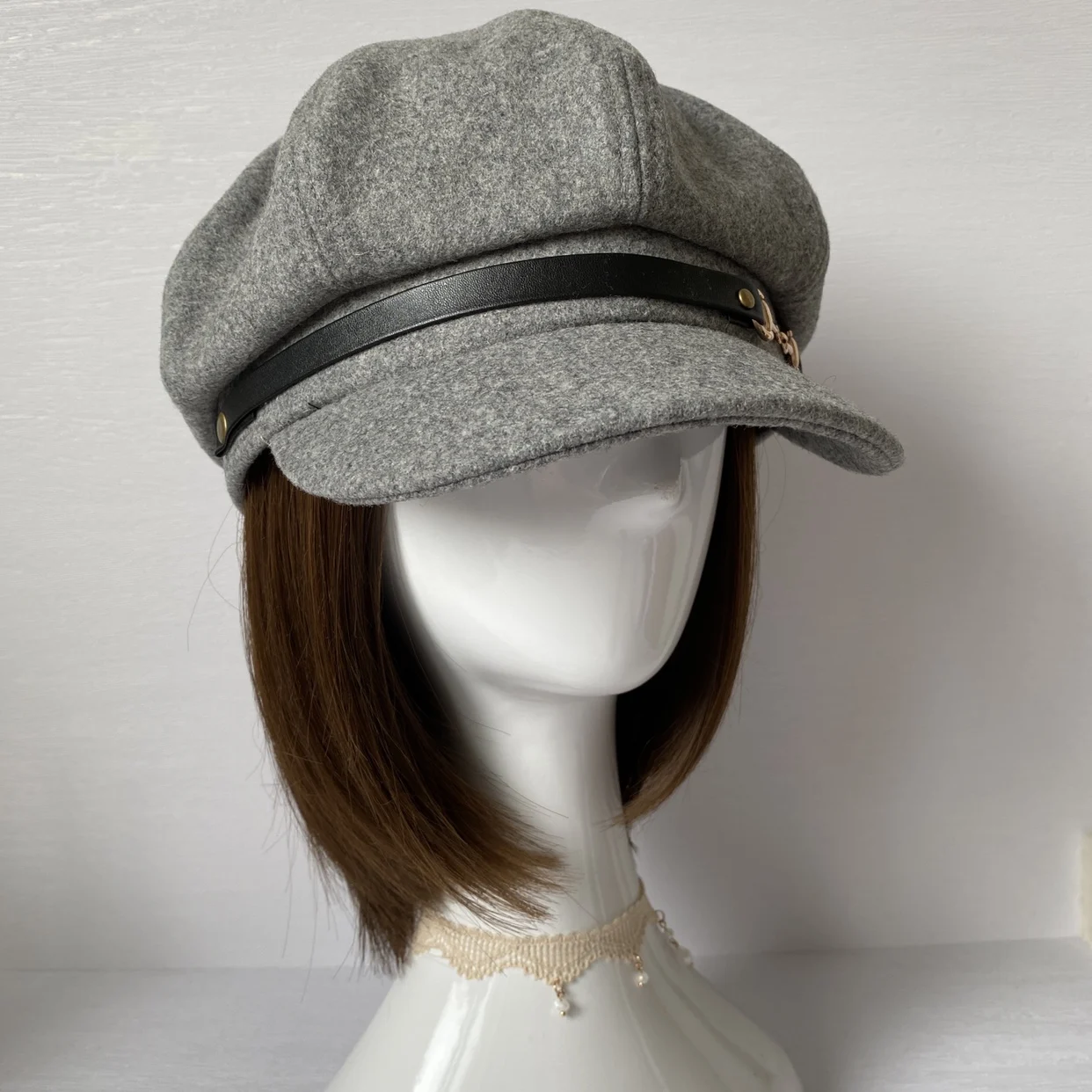 80% Woolen 54-60cm Large Head Circumference Black Retro Short-brimmed Octagonal Hat Painter Hat Newsboy