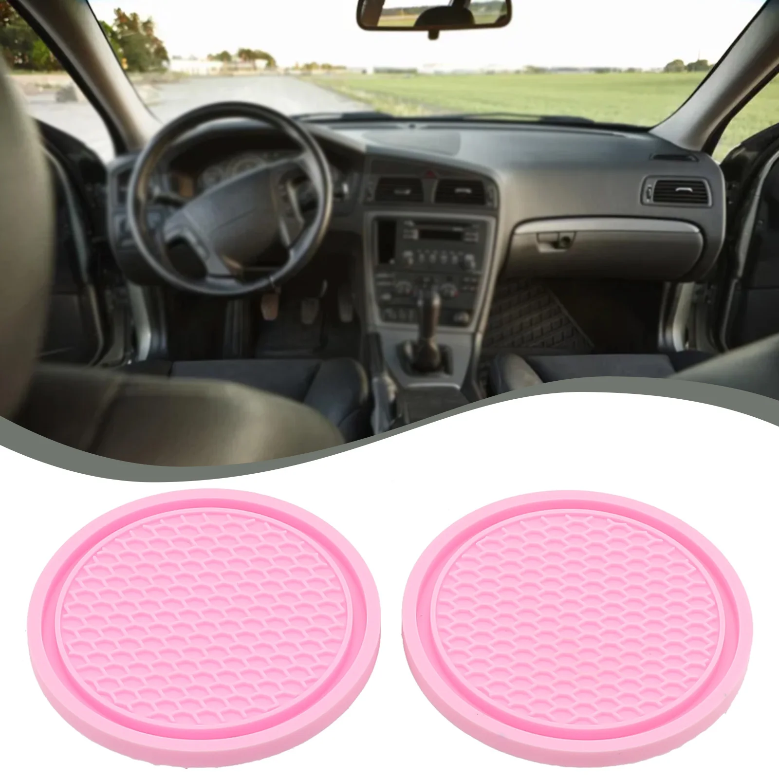 Cup Holder Coasters Car Coaster Pads 2Pcs Car Cup Coaster Texture Soft Glue Portable Anti-slip Cup Holder Mat Auto Dust-proof Bottle Coasters Pink 7cm