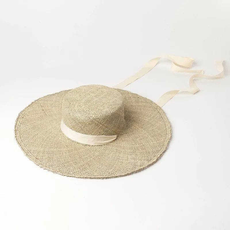 

Панама с широкими полями X387, плетеная пляжная соломенная шляпа ручной работы, с большими прямыми полями, для путешествий